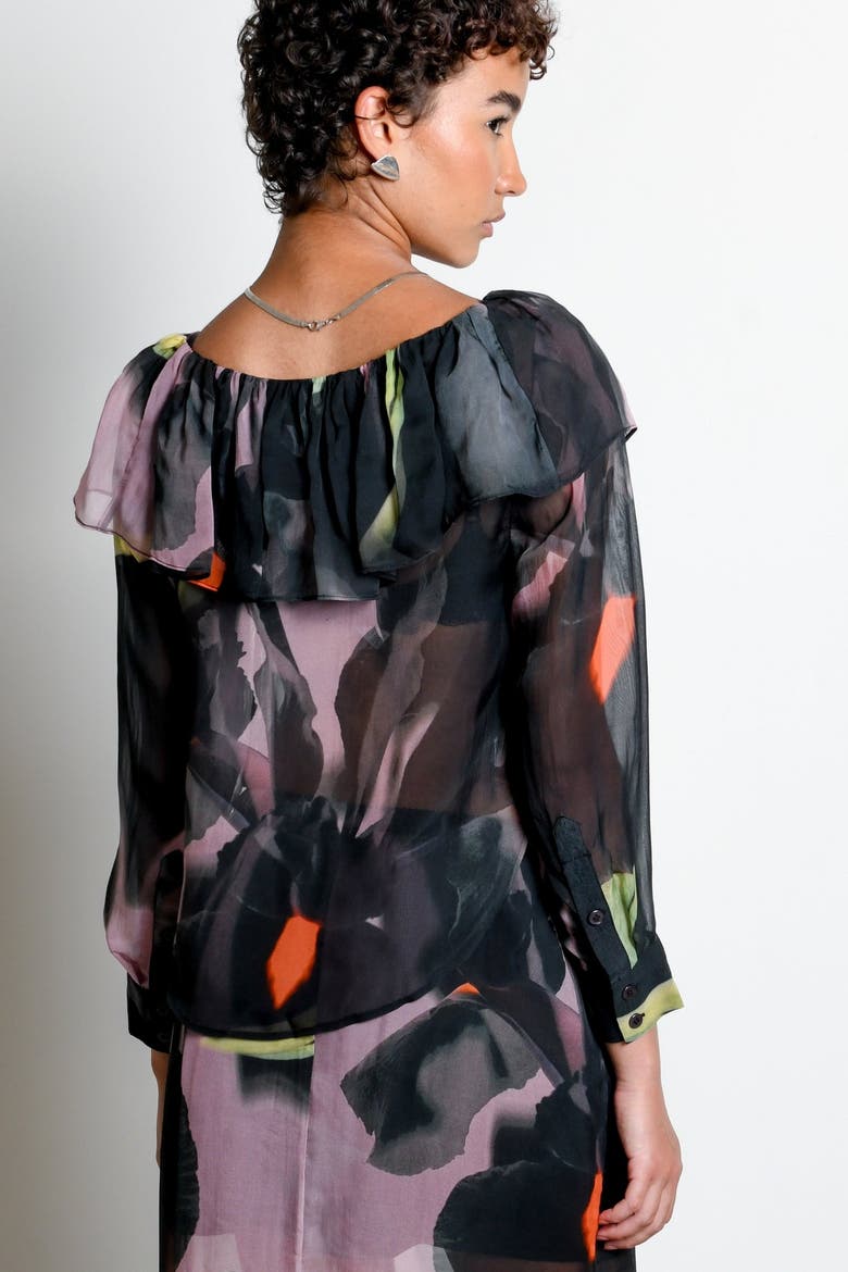 Perennia Ruffle Collar Organza Button-Down Top, Alternate, color, Shadow Iris