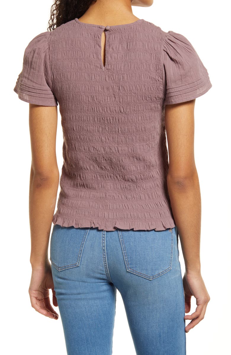 Madewell Lucie Flutter Sleeve Smocked Bodice Top, Alternate, color,
