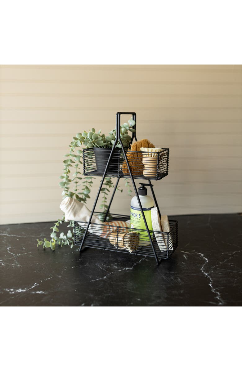 Foreside Home and Garden Two Tiered Baskets Black Metal, Alternate, color, Black