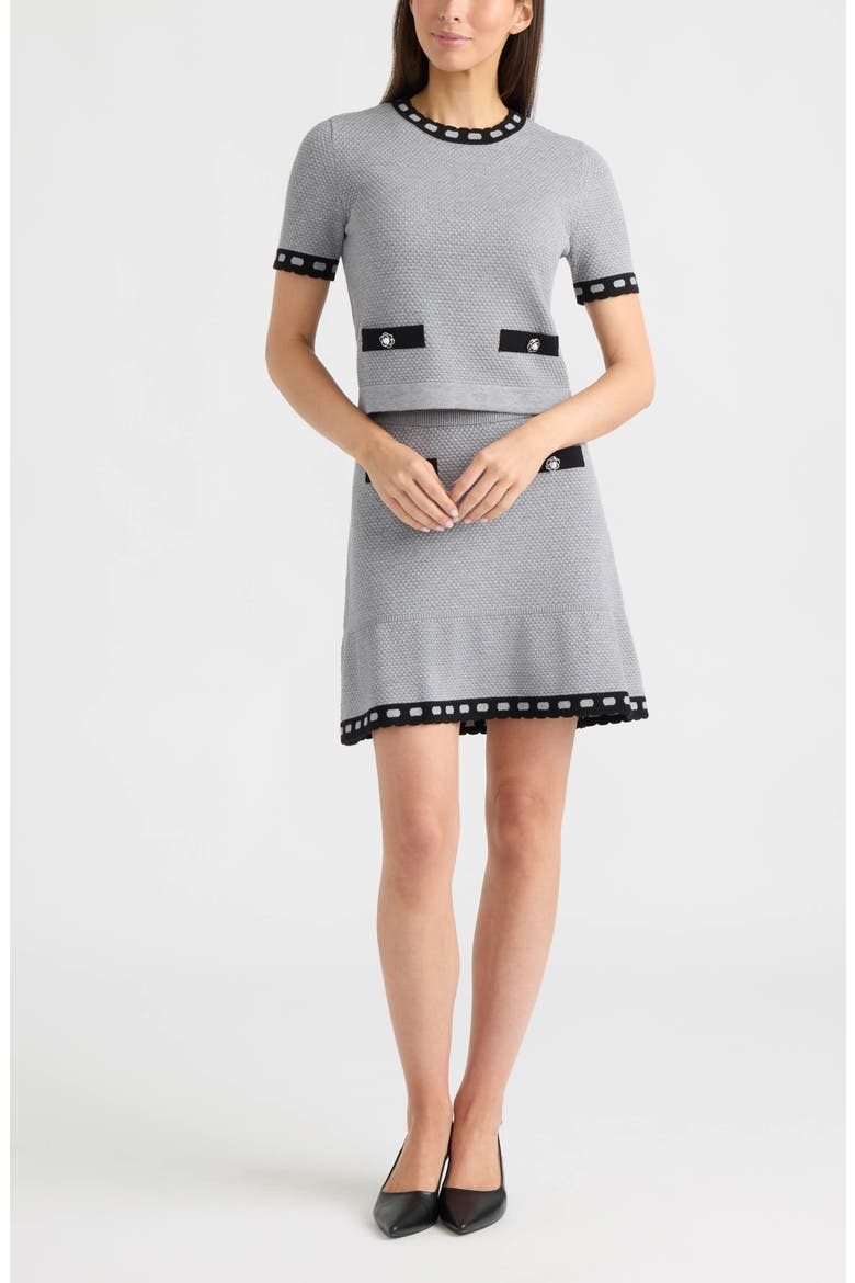 Contrast Trim Short Sleeved Sweater, Alternate, color, LIGHT GREY MIX