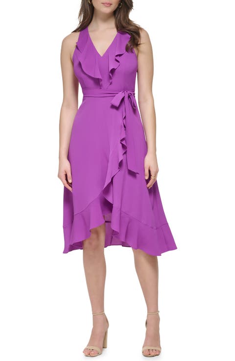 Ruffle Trim Faux Wrap Dress