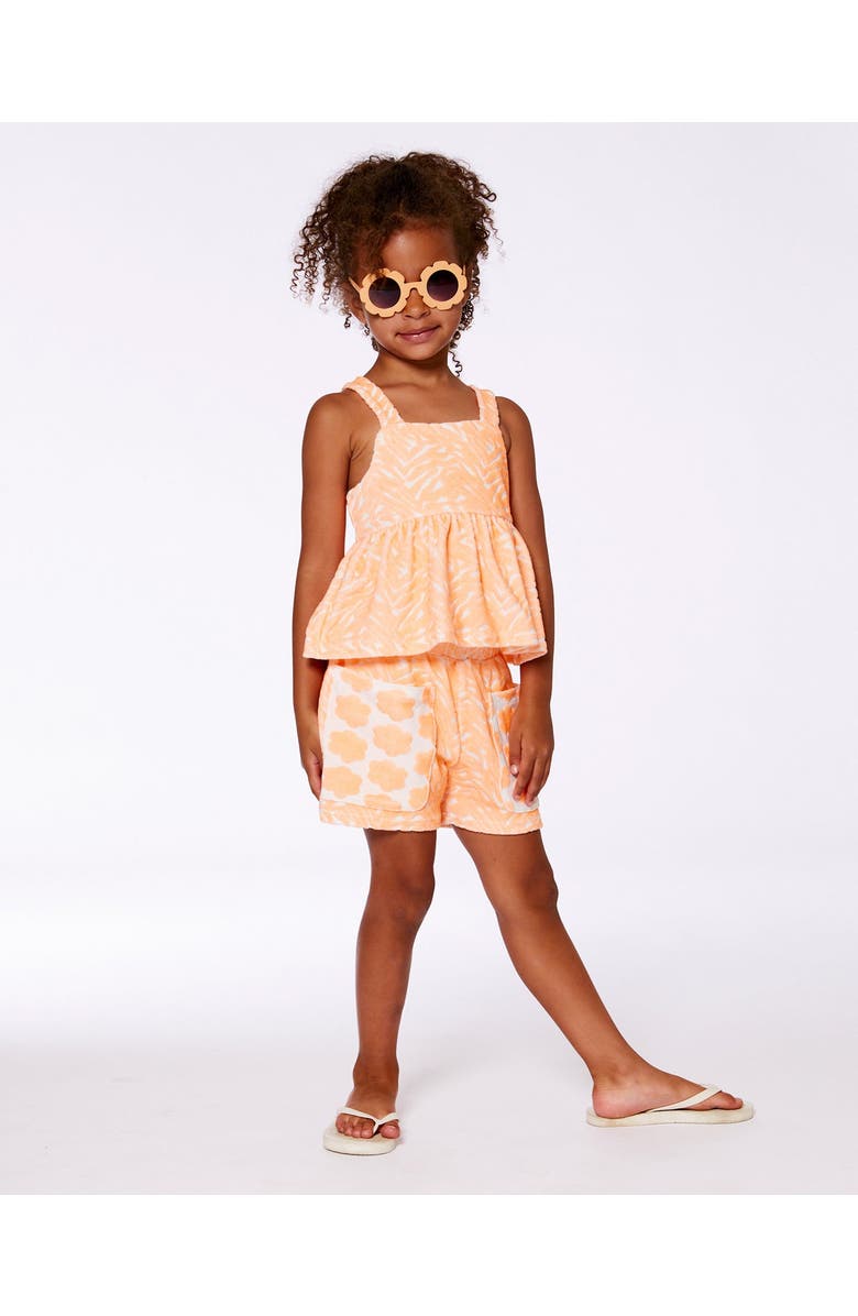 Deux par Deux Little Girl's Printed Terry Tank Top And Shorts Set Vibrant Orange And White, Alternate, color, Vibrant Orange And White