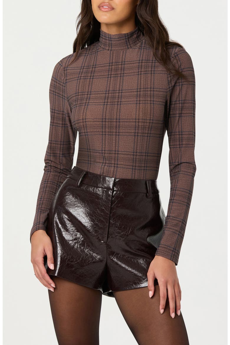Lida Mock Neck Long Sleeve Top, Main, color, BROWN PLAID