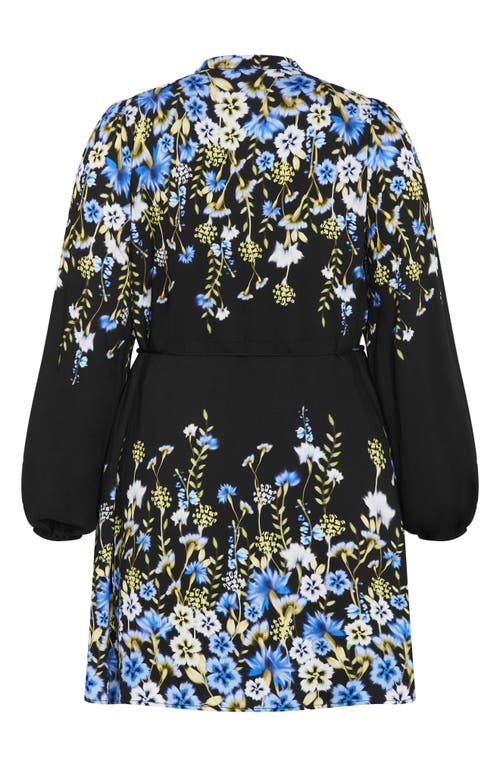 City Chic Lilliana Floral Long Sleeve Shirtdress In Black