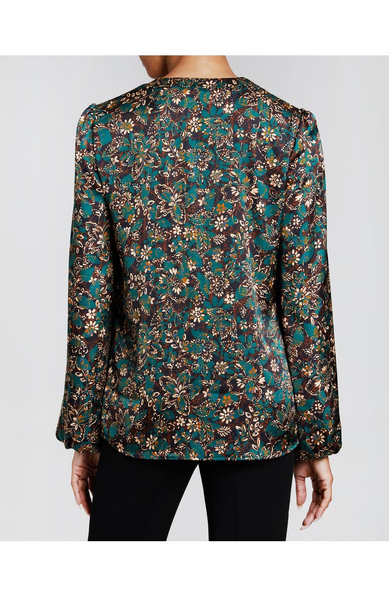 Santorelli ALEXIA Long Sleeve Buttoned Blouse in Modern Floral Print, Alternate, color, Pine Multi