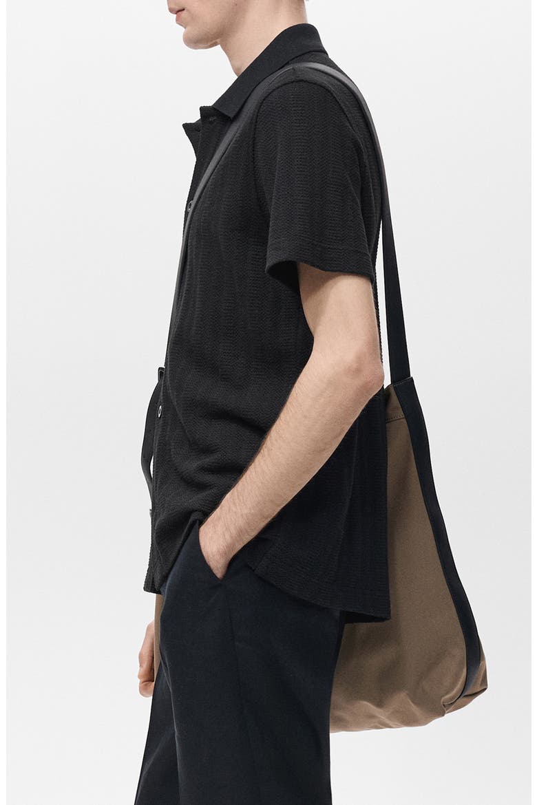 Short Sleeve Structured Knit Button-Up Shirt, Alternate, color, BLACK