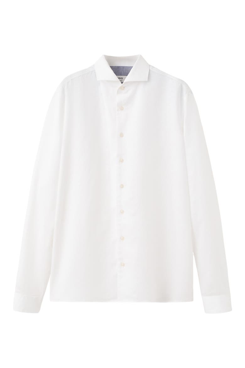 Regular Fit Solid Slub Linen Blend Button-Up Shirt, Alternate, color, WHITE