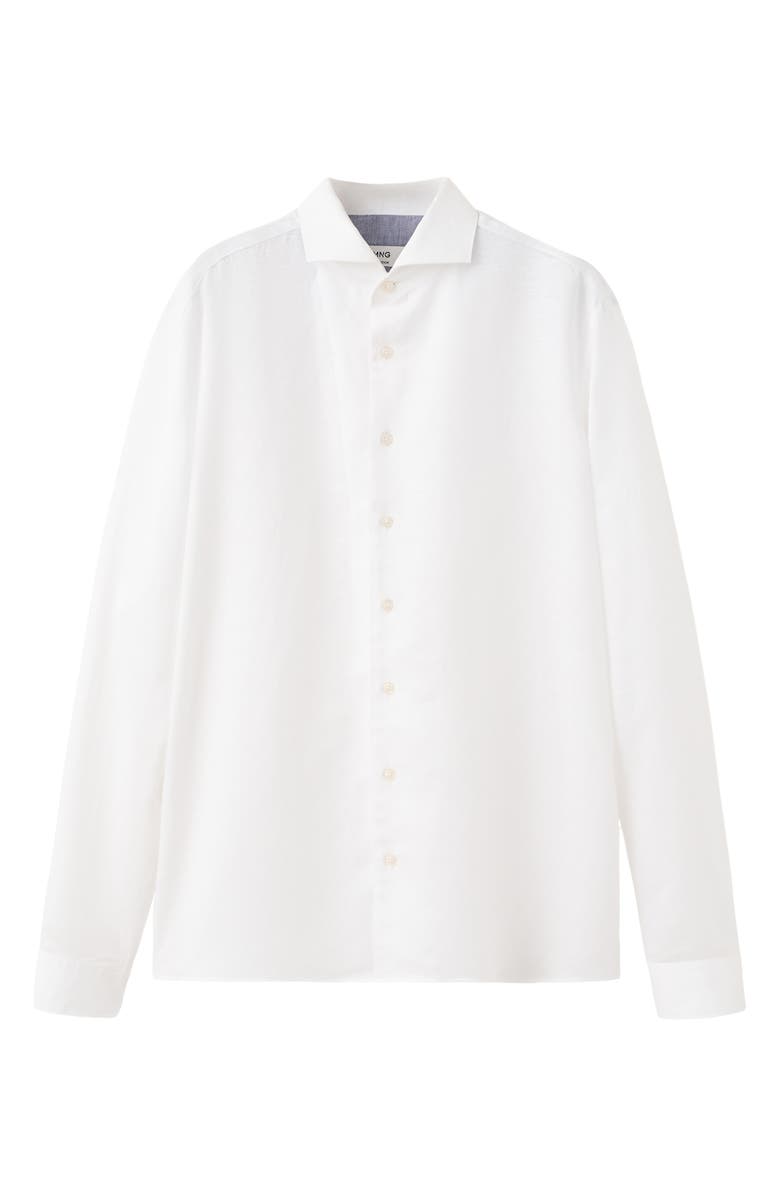 MANGO Regular Fit Solid Slub Linen Blend Button-Up Shirt, Alternate, color, White
