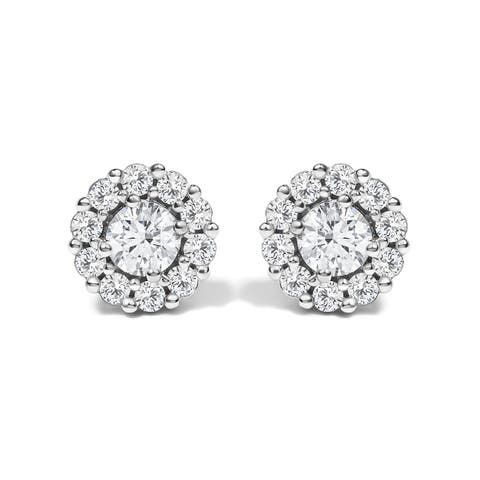 10K White Gold 1 1/2 Cttw Lab Grown Diamond Halo Stud Earrings