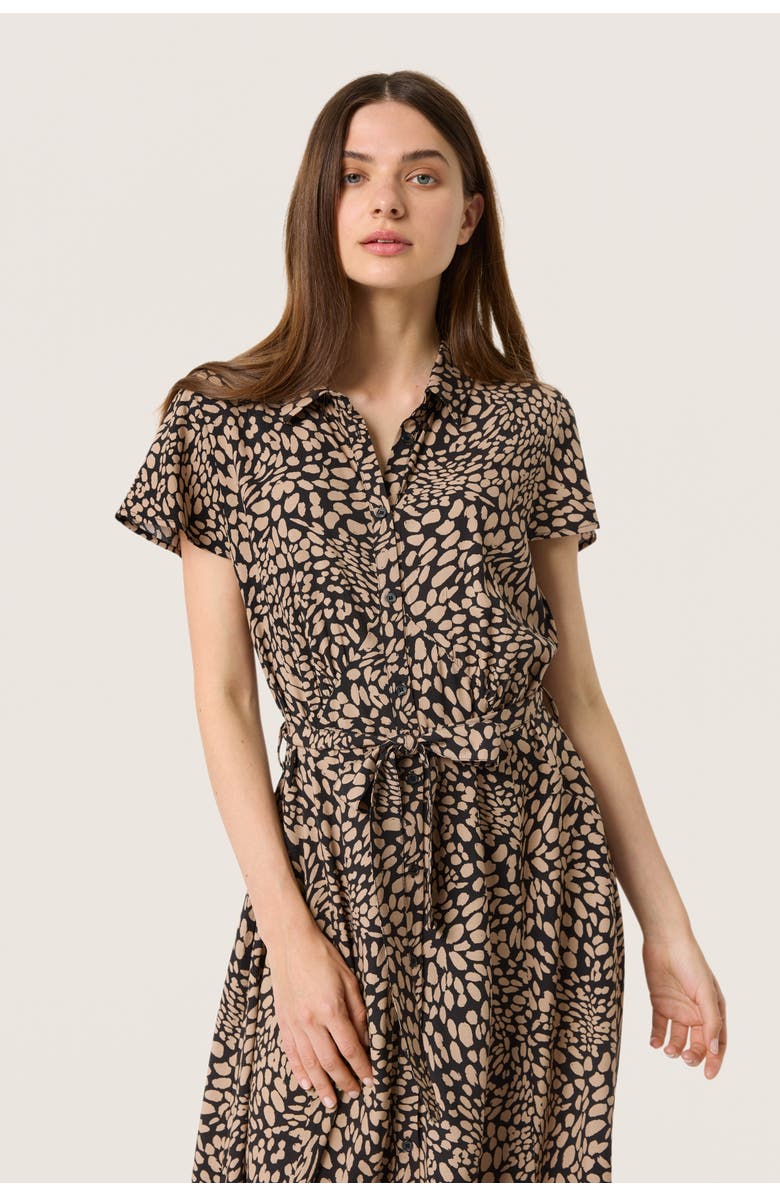 Soaked in Luxury SLNaya Short Sleeves Button Maxi Dress, Alternate, color, Black With Brown Dots