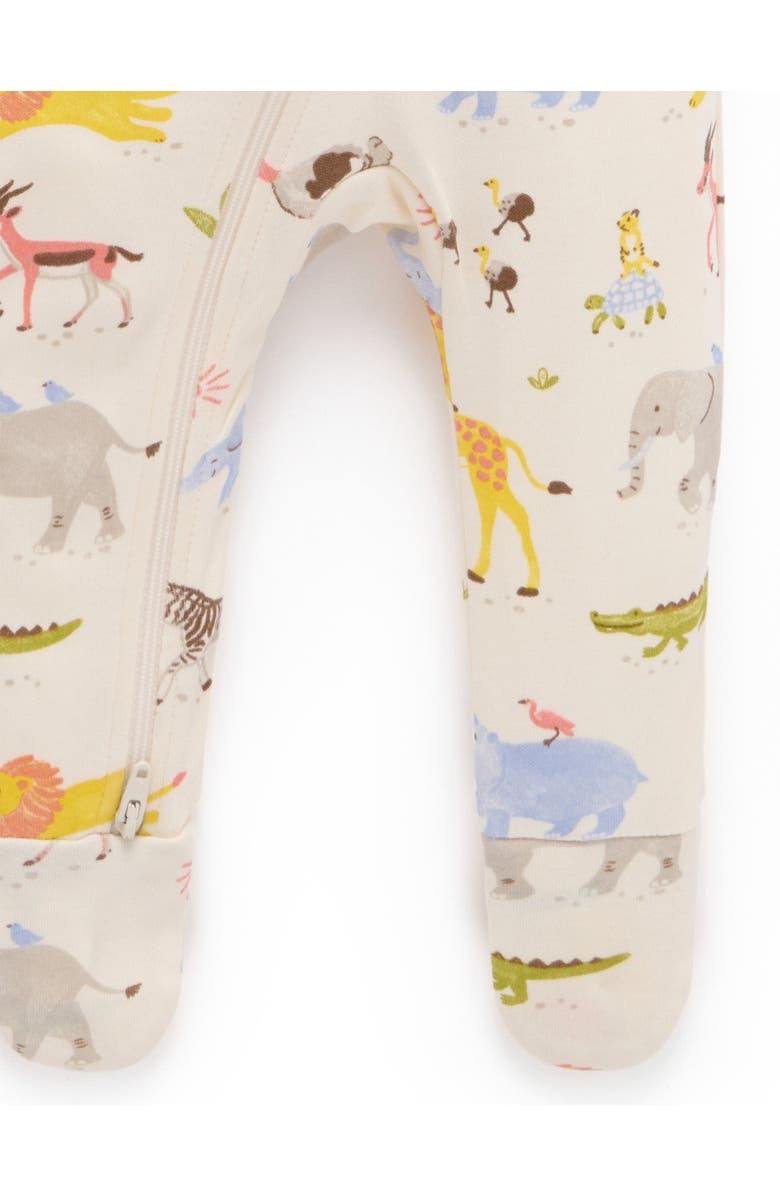 Purebaby 2 Pack Basics Printed Zip Footie Unisex, Alternate, color, Migrating Animals Print
