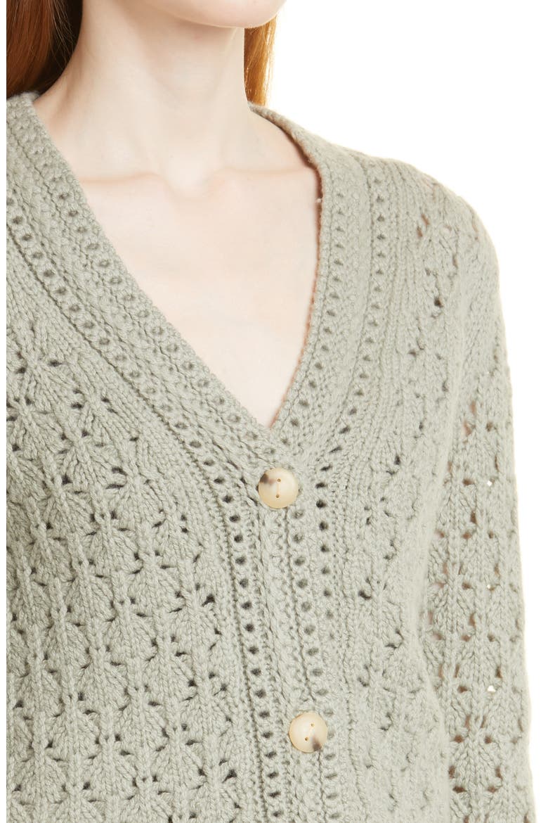 Crochet Wool & Cashmere Cardigan Sweater, Alternate, color, ARTICHOKE