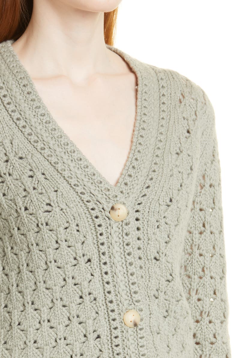 Vince Crochet Wool & Cashmere Cardigan Sweater, Alternate, color, 