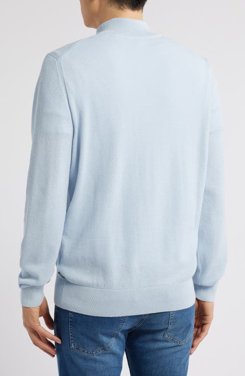 Hugo Boss Boss Ebrando Textured Cotton Half Zip Sweater In Light Blue