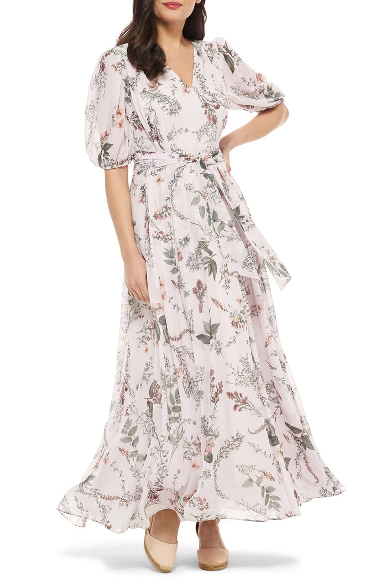 Phoebe Floral Puff Sleeve Chiffon Maxi Dress, Main, color, BLUSH