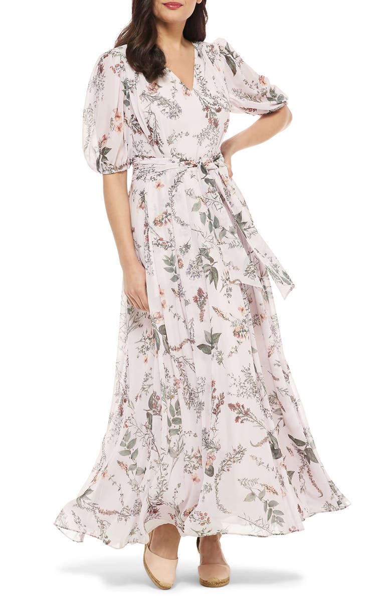 Gal Meets Glam Collection Phoebe Floral Puff Sleeve Chiffon Maxi Dress, Main, color,