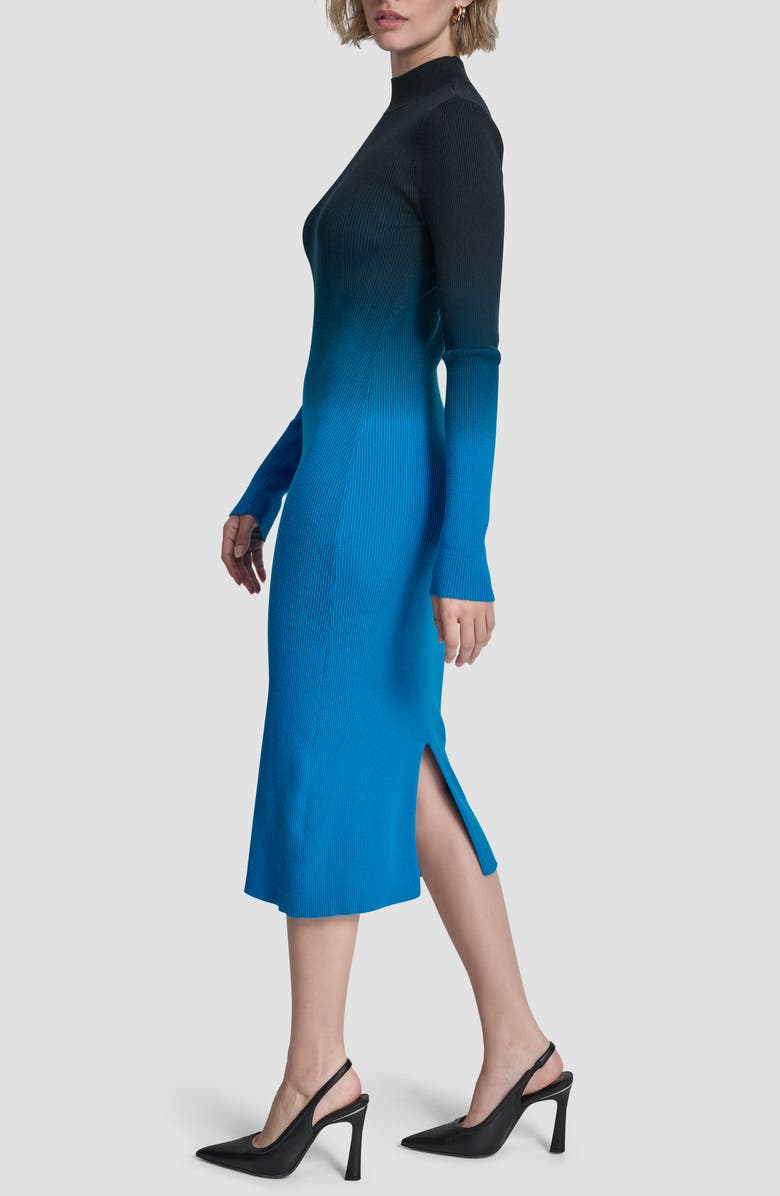 DKNY Dip Dye Long Sleeve Cotton Blend Body-Con Dress, Alternate, color, Ocean Blue