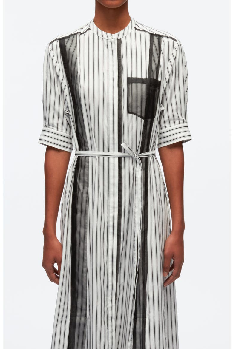 Striped Cotton Midi Shirtdress with Organza Overlay, Alternate, color, WHITE-MIDNIGHT STRIPE