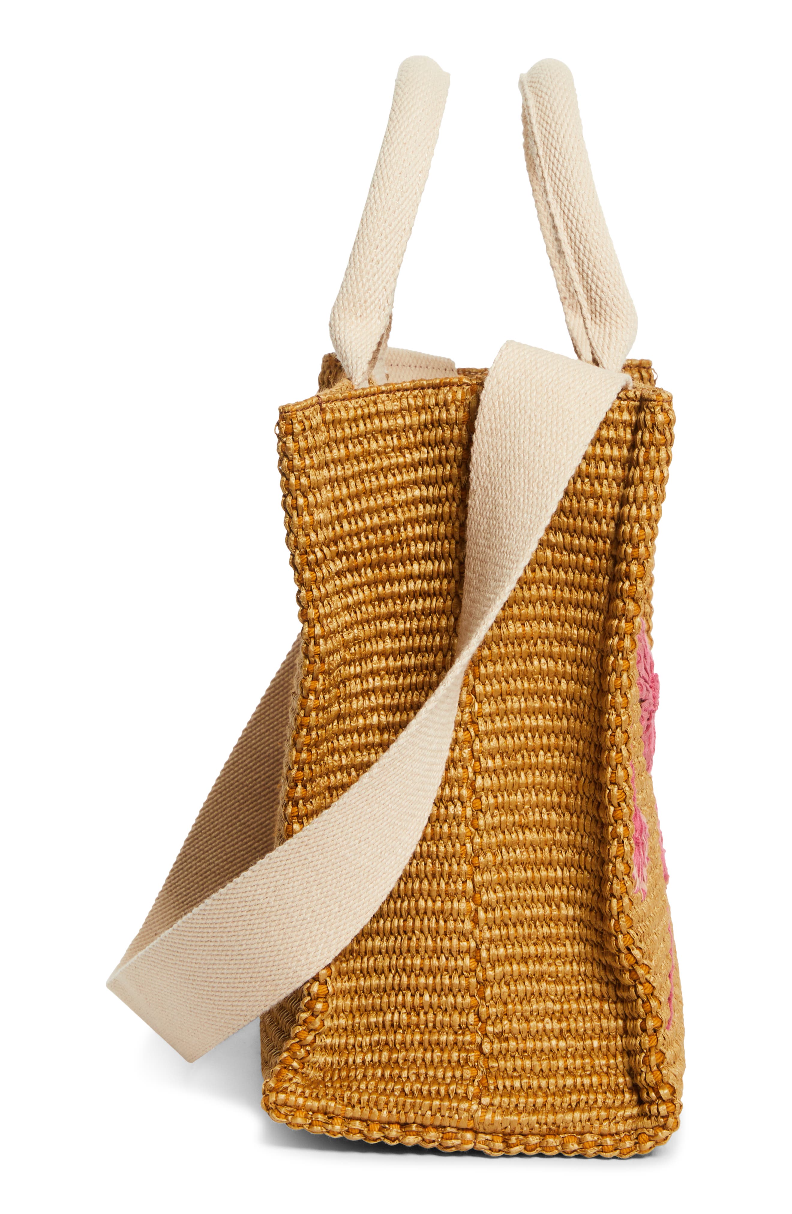 Marni Small Floral Embroidered Logo Raffia Tote, Alternate, color, 278 - Natural