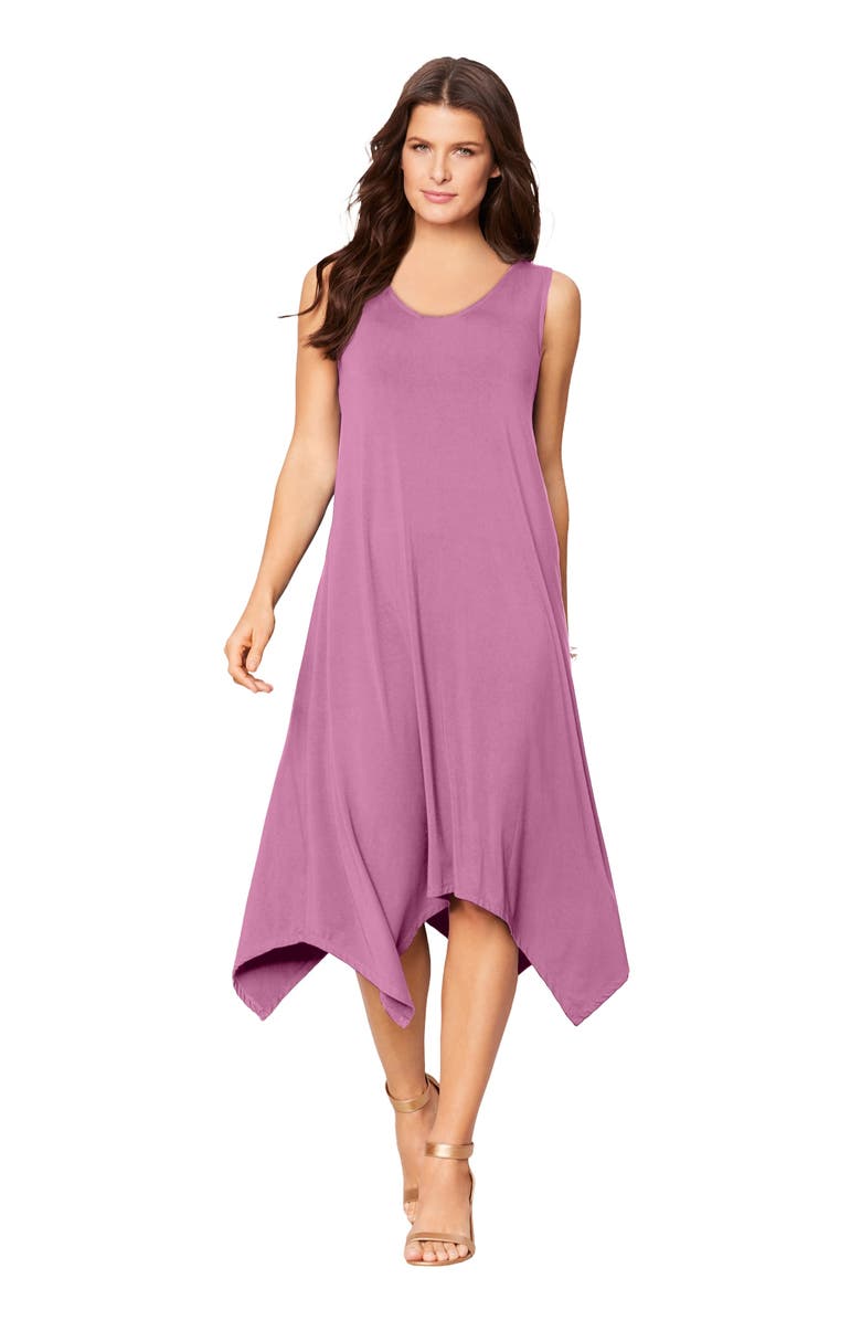 Roaman's Plus Size Stretch Knit Mid Length Sleeveless Swing Dress, Main, color, Mauve Orchid