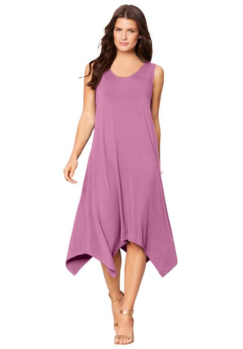 Plus Size Stretch Knit Mid Length Sleeveless Swing Dress