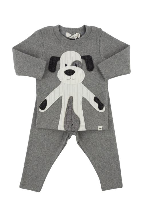 Oh Baby ! Large Cream Puppy Applique Long Sleeve Two Piece Set In Coal