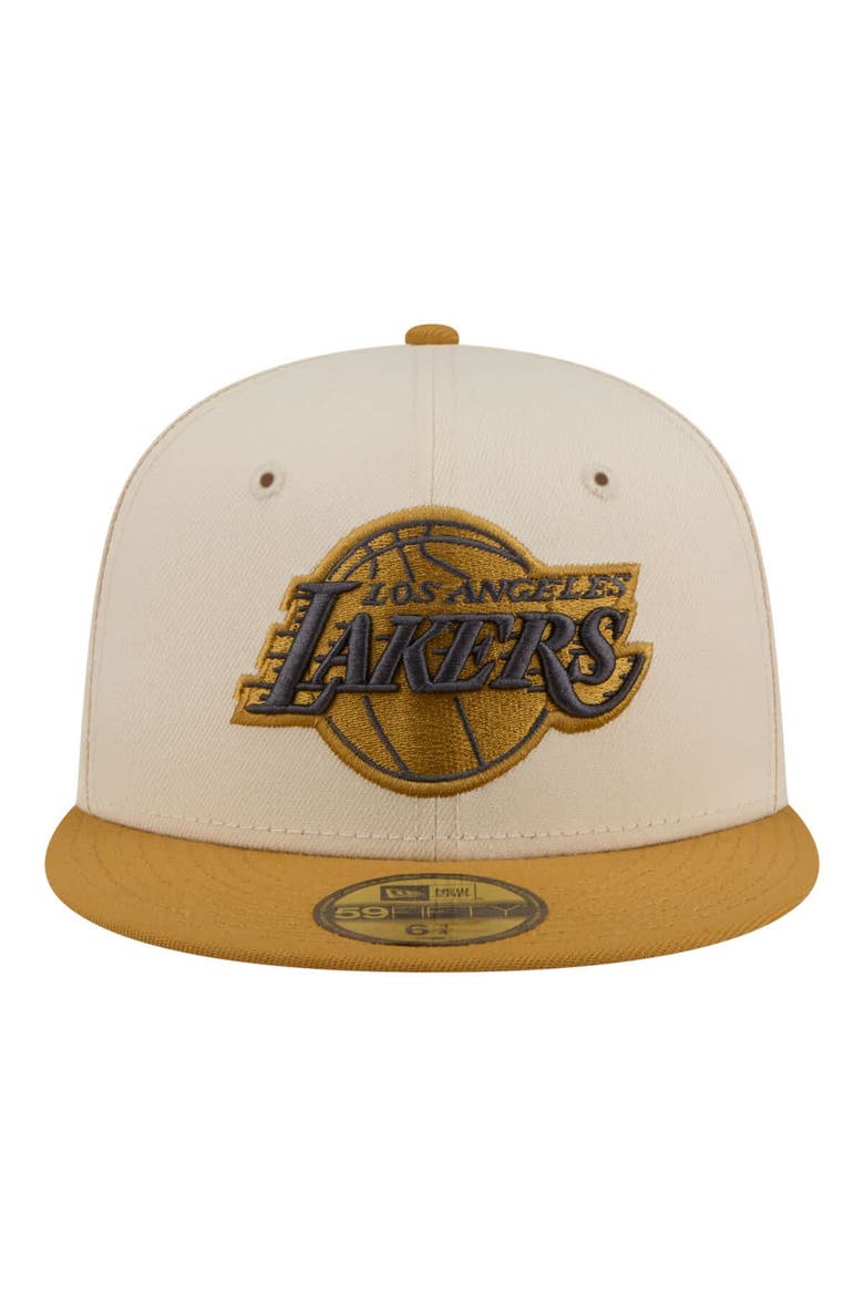 Men's New Era Cream/Tan Los Angeles Lakers Two-Tone Color Pack 59FIFTY Fitted Hat, Alternate, color, Cream