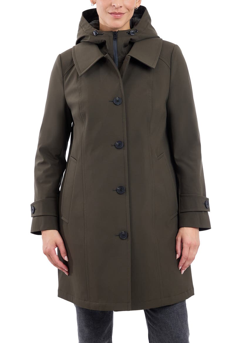 Water Resistant Bonded Raincoat with Bib Detail, Main, color, OLIVE