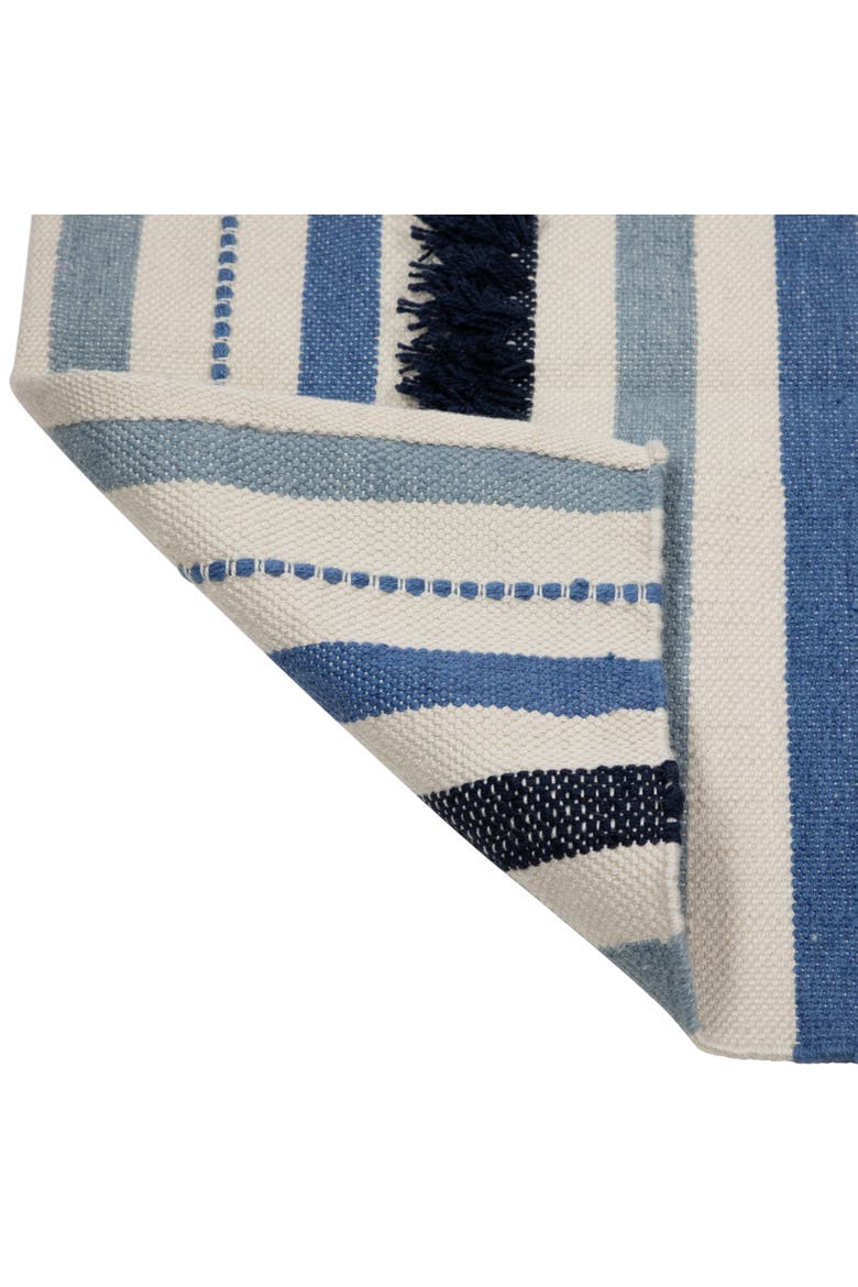 3.5' x 2.25' Blue, Cream and Black Striped Handloom Woven Outdoor Accent Throw Rug, Alternate, color, Blue