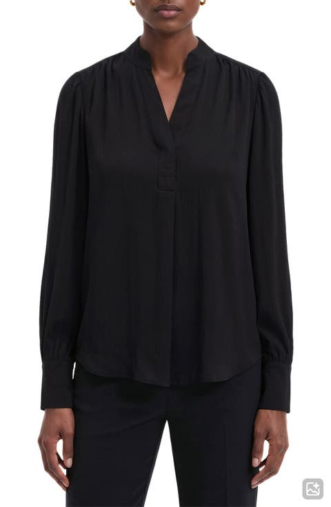 Textured Crepe Long Sleeve Top