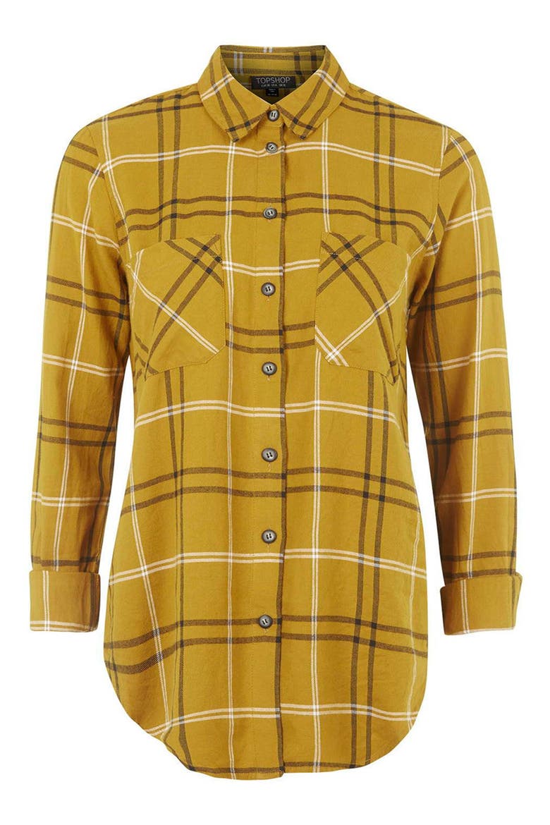 'Billie' Check Button Front Boyfriend Shirt, Alternate, color, MUSTARD