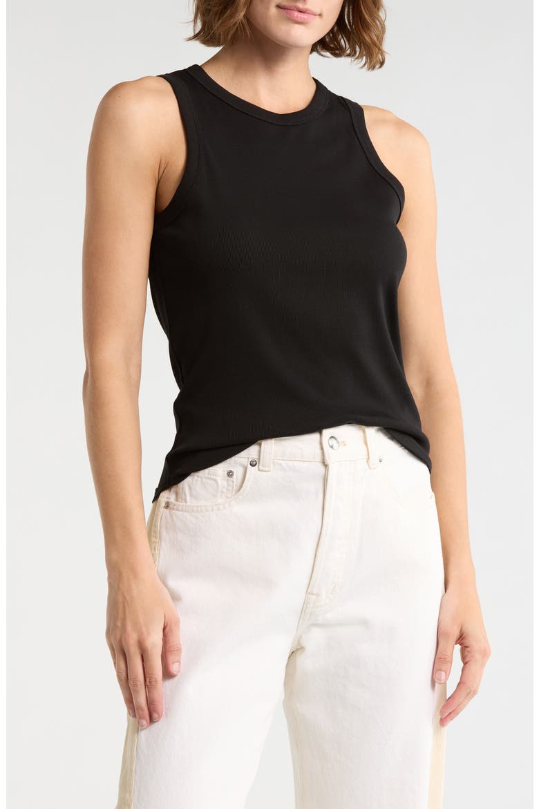 Ribbed Stretch Cotton Cutaway Tank, Main, color, JET BLACK