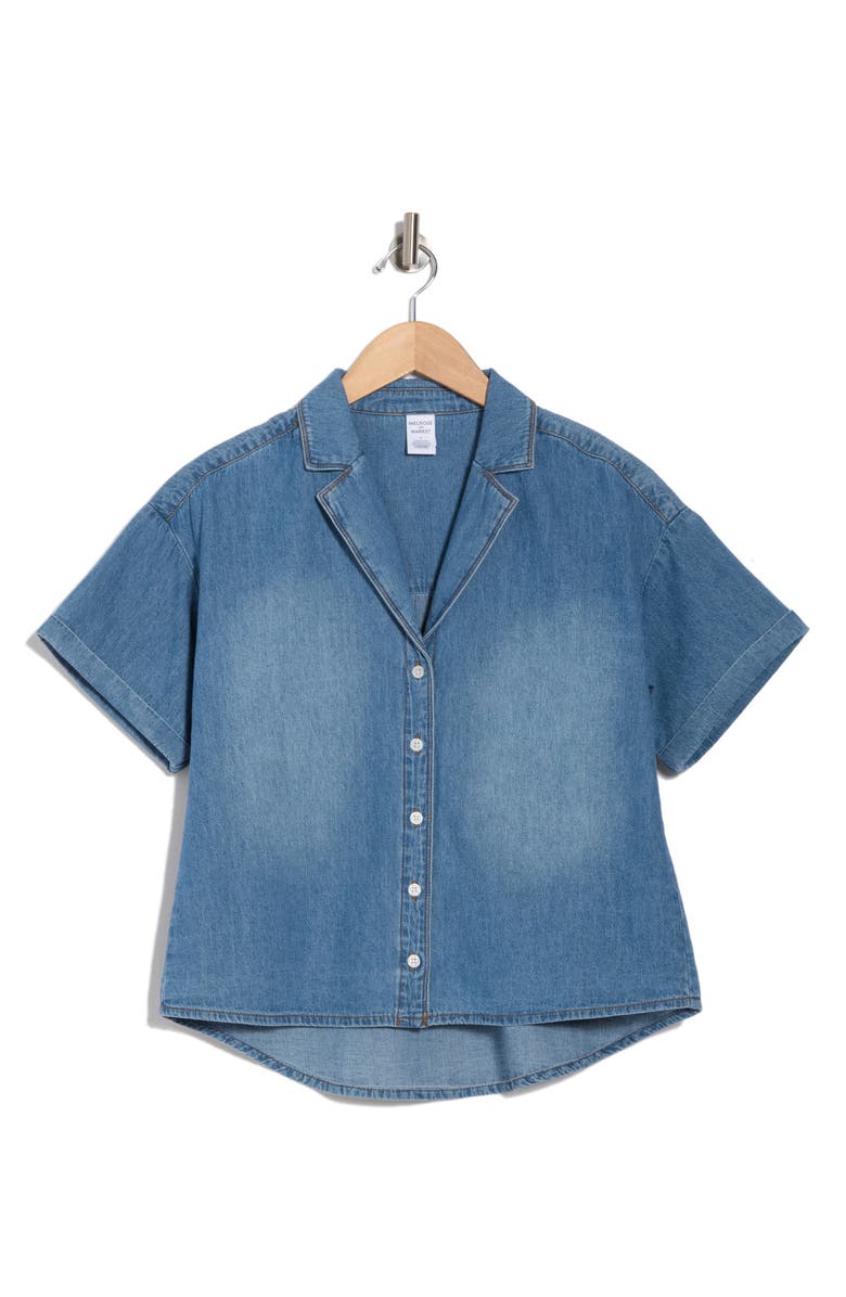 Melrose and Market Short Sleeve Chambray Button-Up Shirt, Alternate, color, Medium Wash