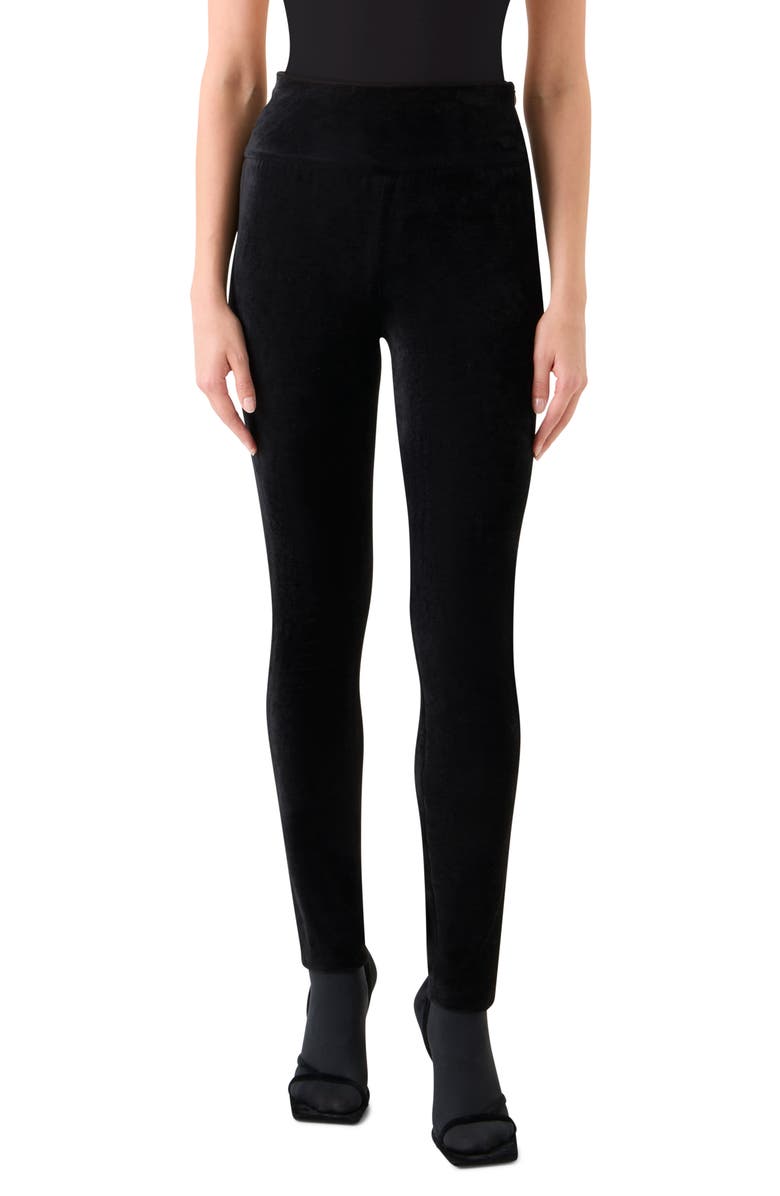 Akris punto Meva Stretch Velvet Leggings, Main, color, Black