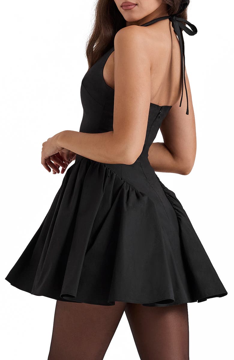 HOUSE OF CB Valentia Plunge Halter Neck Stretch Cotton Minidress, Alternate, color, Black