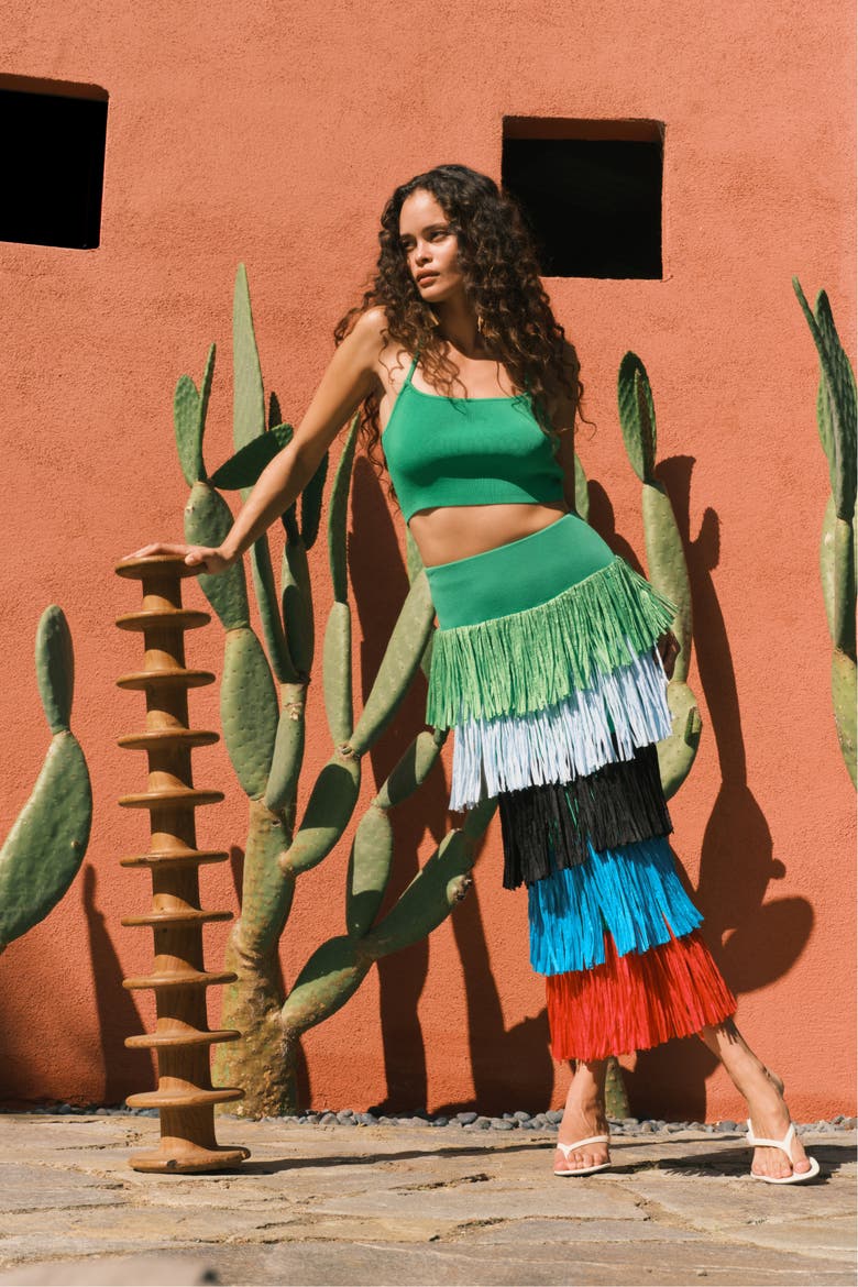 Dio Fringe Knit Skirt, Alternate, color, Grass Green Multi