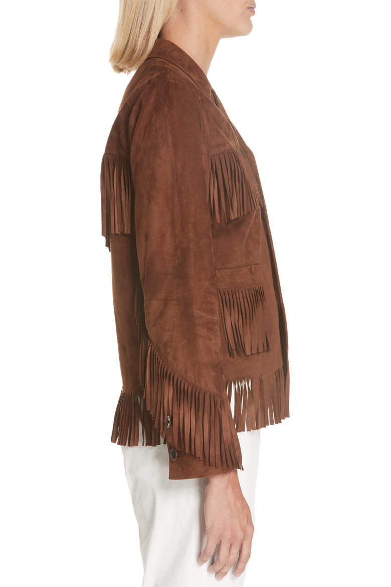 Frida Suede Fringe Jacket, Alternate, color, DARK COGNAC