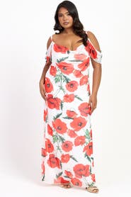 FASHION-SZN CURVE Cold Shoulder Poppy Print Strappy Dress