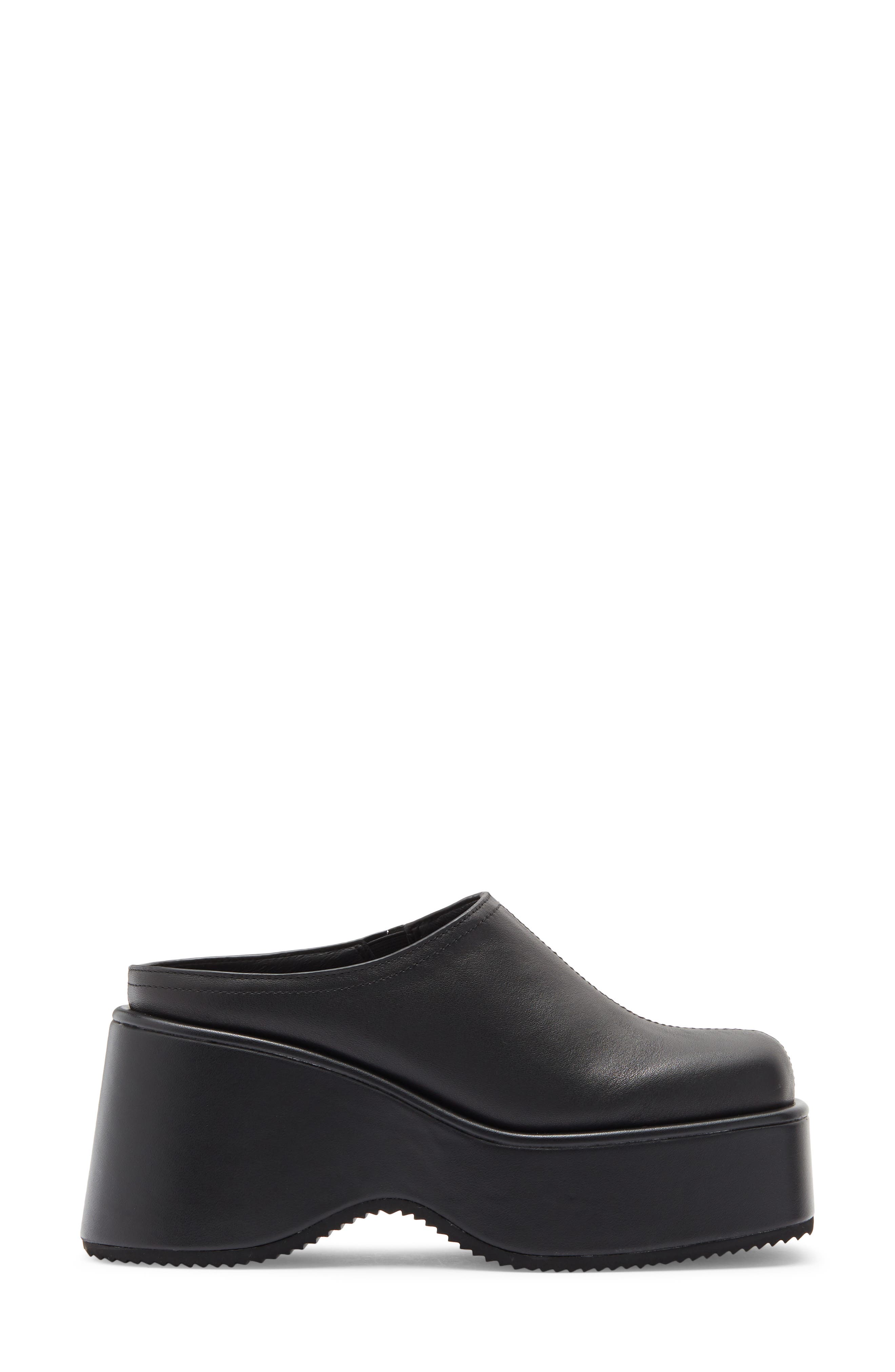 Waveform Leather Platform Wedge Mule, Alternate, color, BLACK