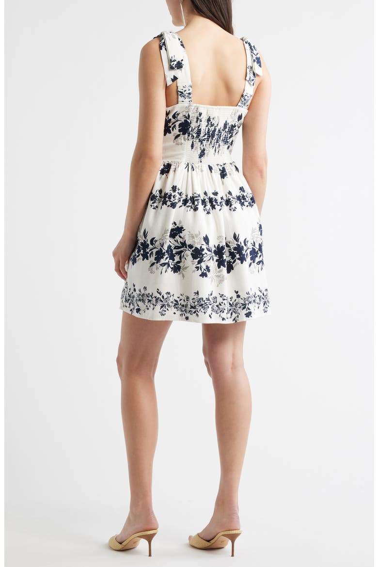 Floral Print Minidress, Alternate, color, IVORY- BLACK HOLLIE BORDER