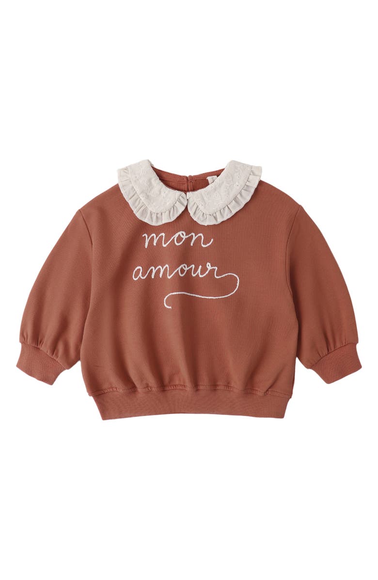 QUINCY MAE Mon Amour Cotton Collared Graphic Sweatshirt, Main, color, Red