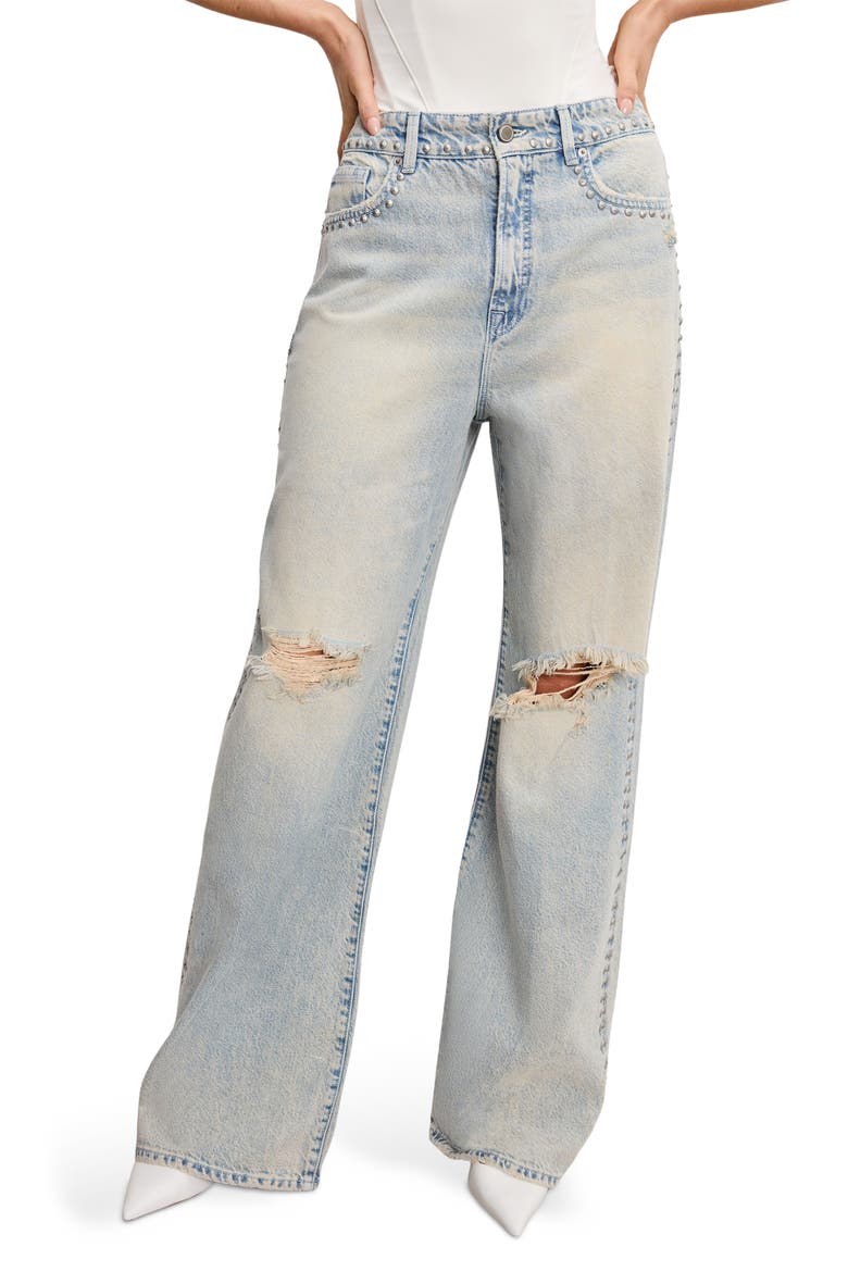 Good Standard Ease Studded High Waist Wide Leg Jeans, Main, color, INDIGO784