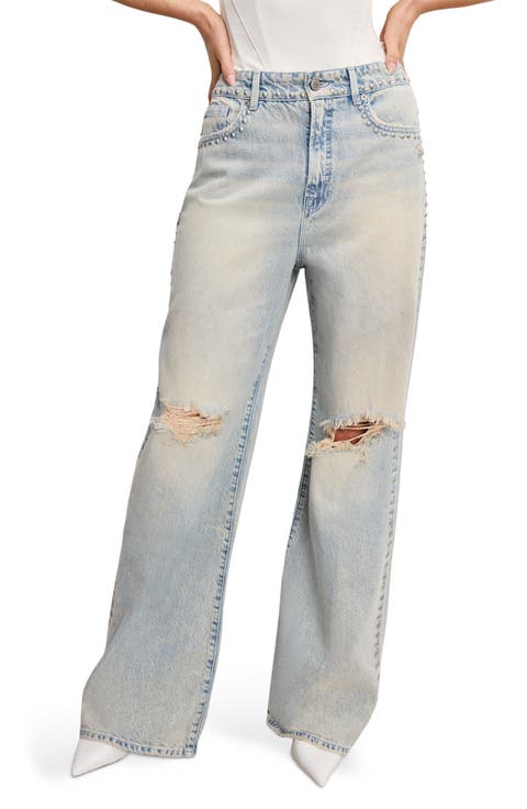 Good Standard Ease Studded High Waist Wide Leg Jeans (Indigo 784) (Regular & Plus)