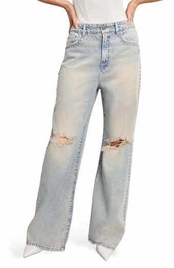 Good American Good Standard Ease Studded High Waist Wide Leg Jeans