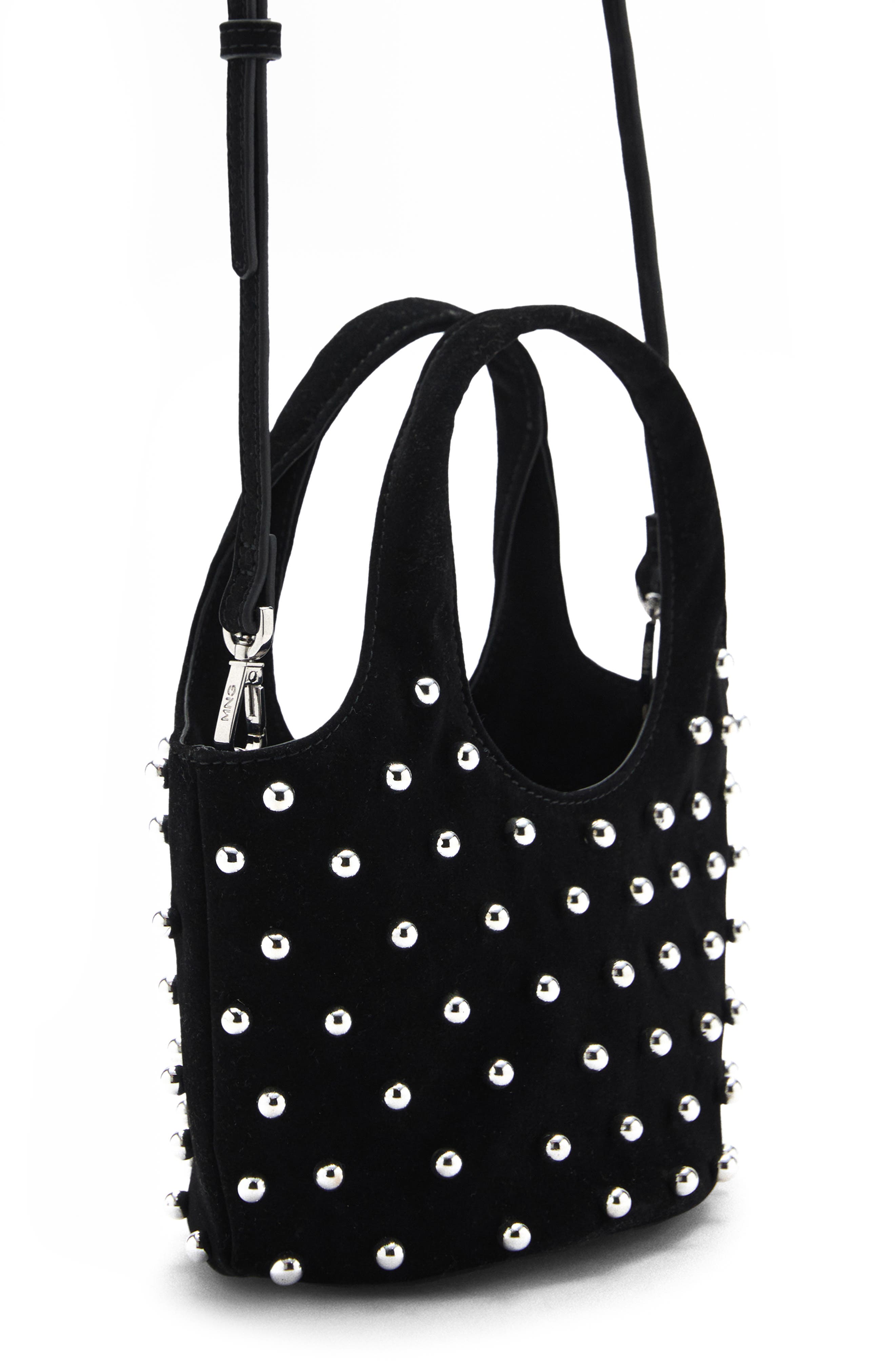 MANGO Studded Velveteen Top Handle Bag, Alternate, color, 