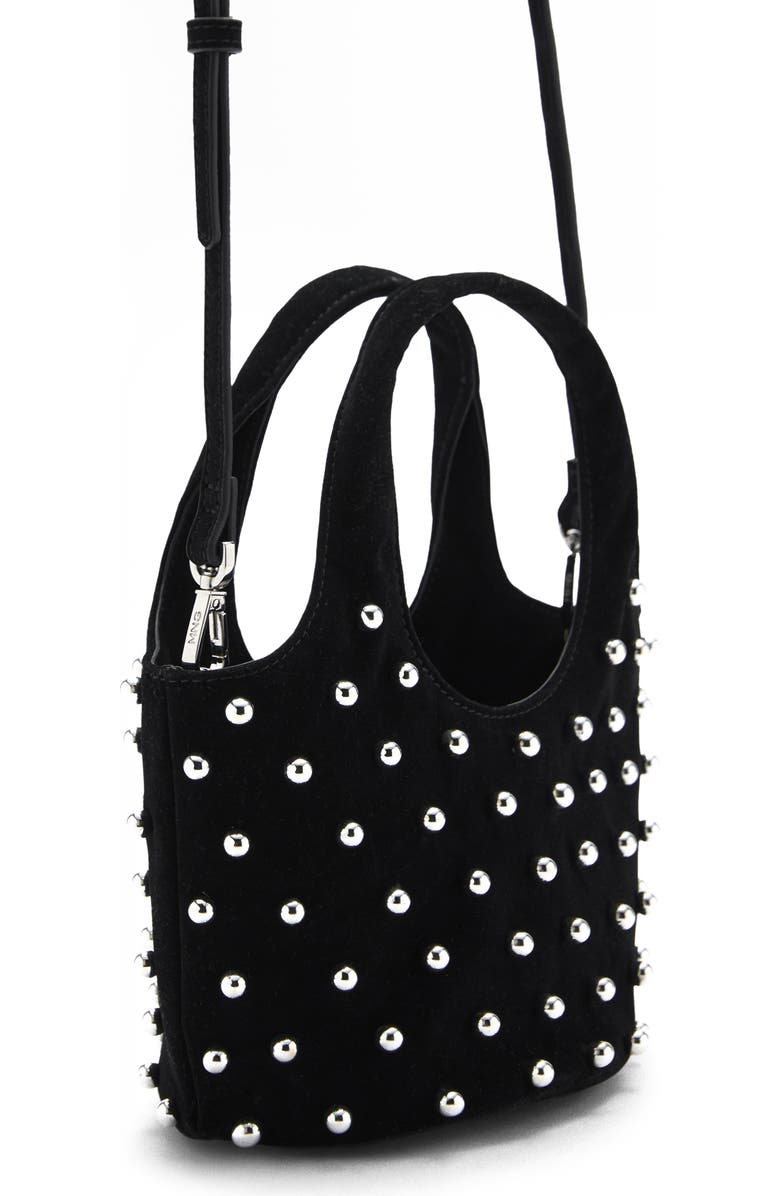 MANGO Studded Velveteen Top Handle Bag, Alternate, color,