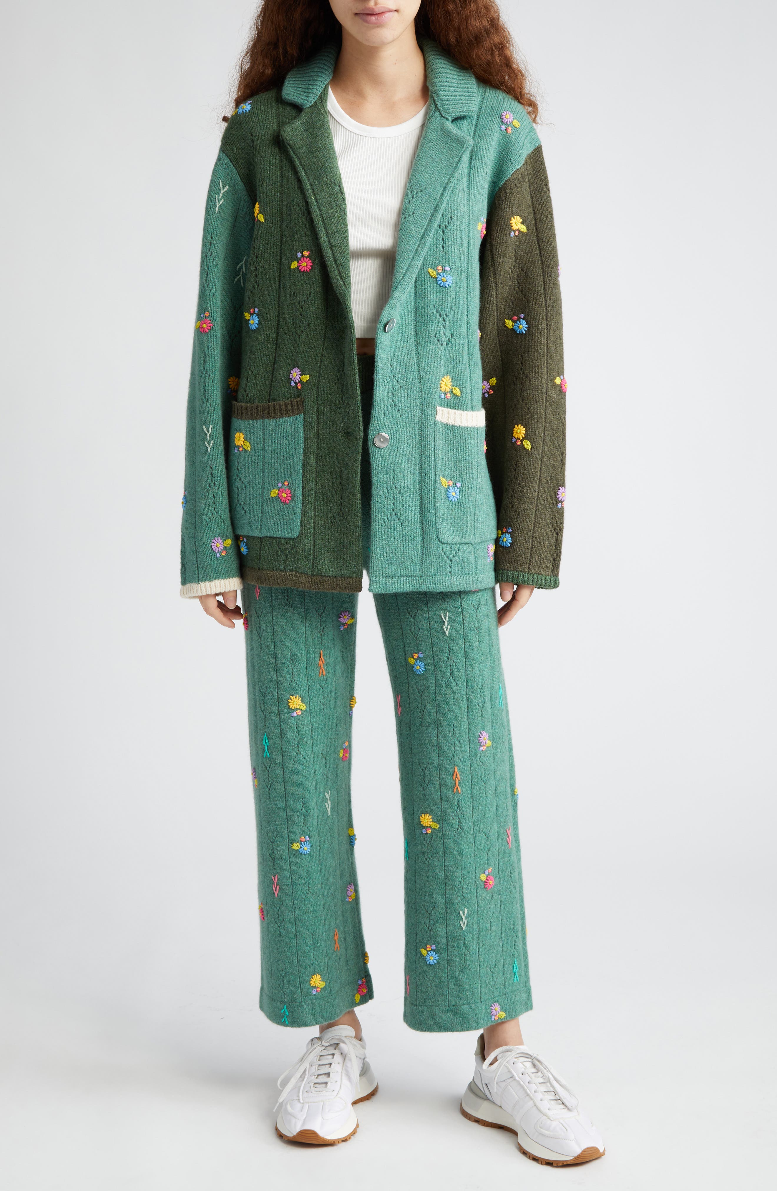 Daisy Embroidered Pointelle Knit Lambswool Pants - image 2