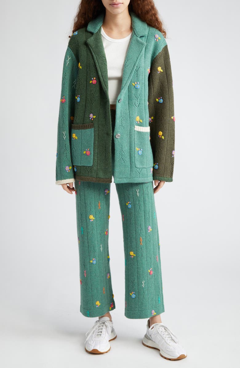 YanYan Daisy Embroidered Pointelle Knit Lambswool Pants, Alternate, color, 