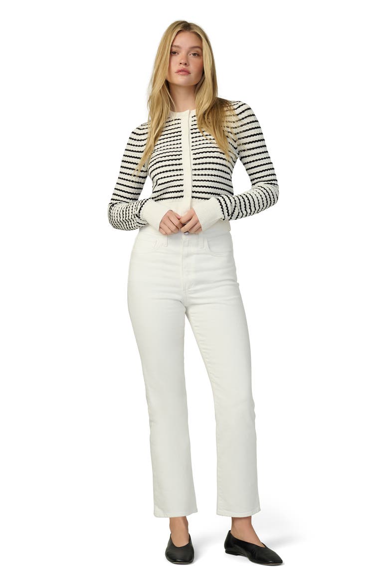 The Pointelle Dani Cardigan, Alternate, color, MILK/ BLACK STRIPE