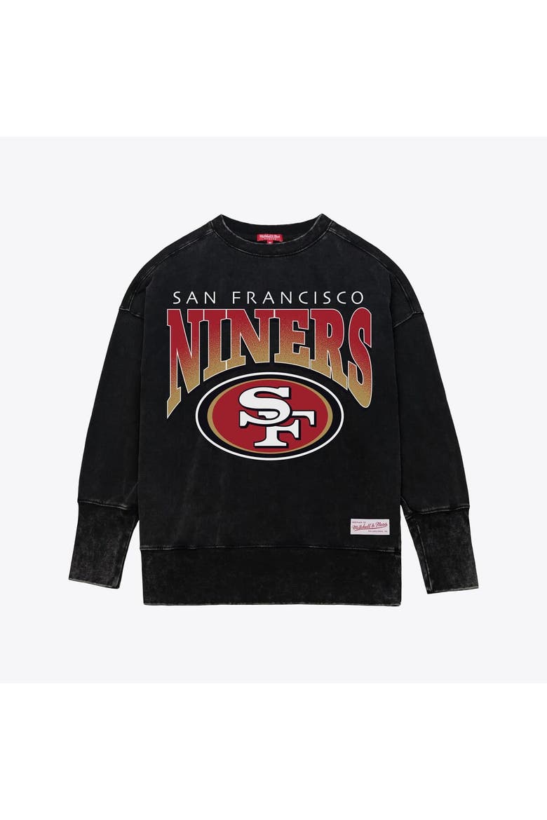 Women's Mitchell & Ness  Black San Francisco 49ers Delineate Mineral Wash Crewneck Sweatshirt, Main, color, Black
